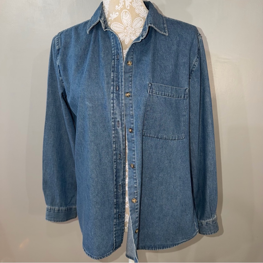 Vintage Cherokee Woman's Denim Shirt Button Down Small / Preppy Rockabilly